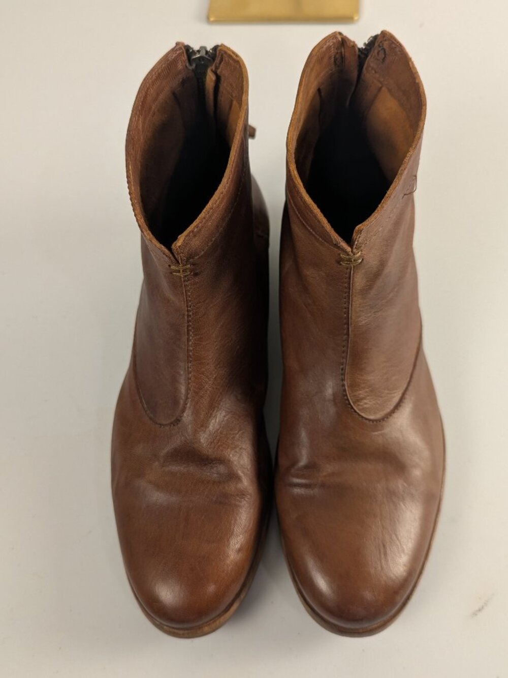 Peter Nappi Brown Leather Back Zip Ankle Boots EU 38 Artisan Portugal
